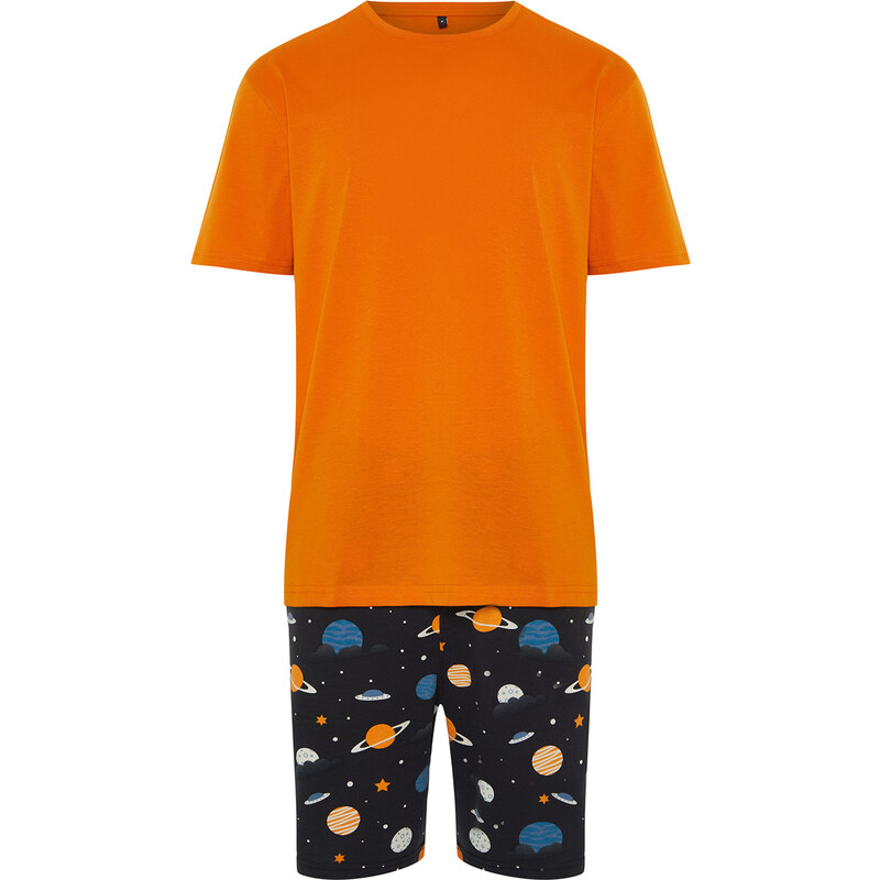 Trendyol Orange Regular Fit Printed Knitted Pajamas Set