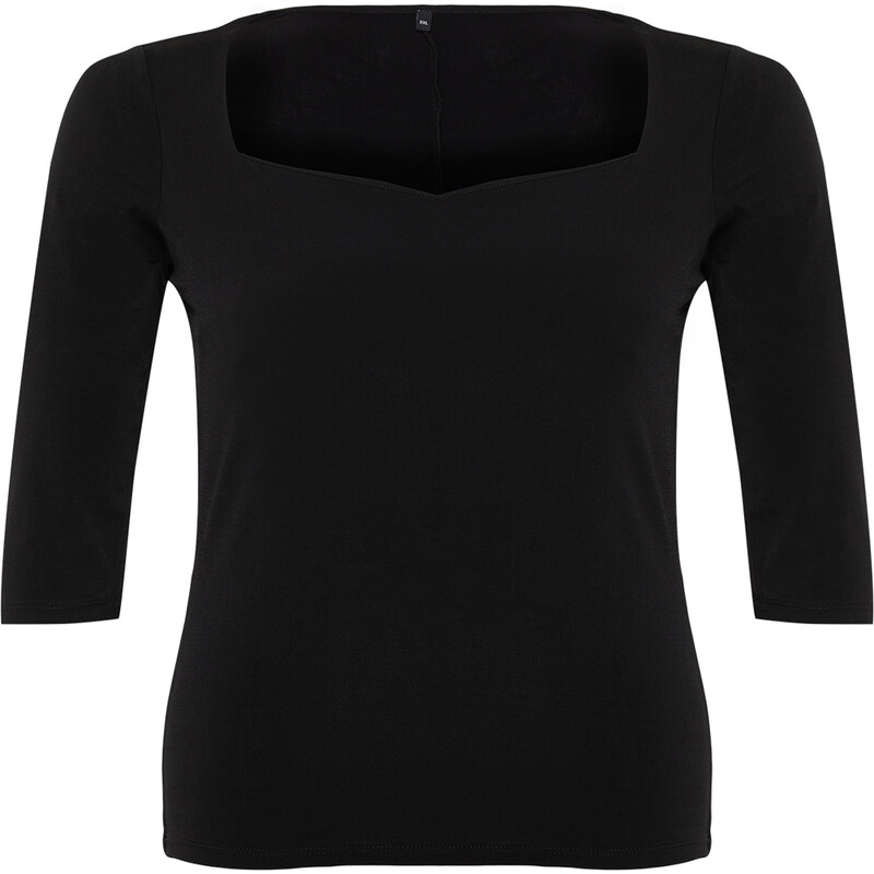 Trendyol Curve Black Heart Collar Body-Sitting Knitted Blouse