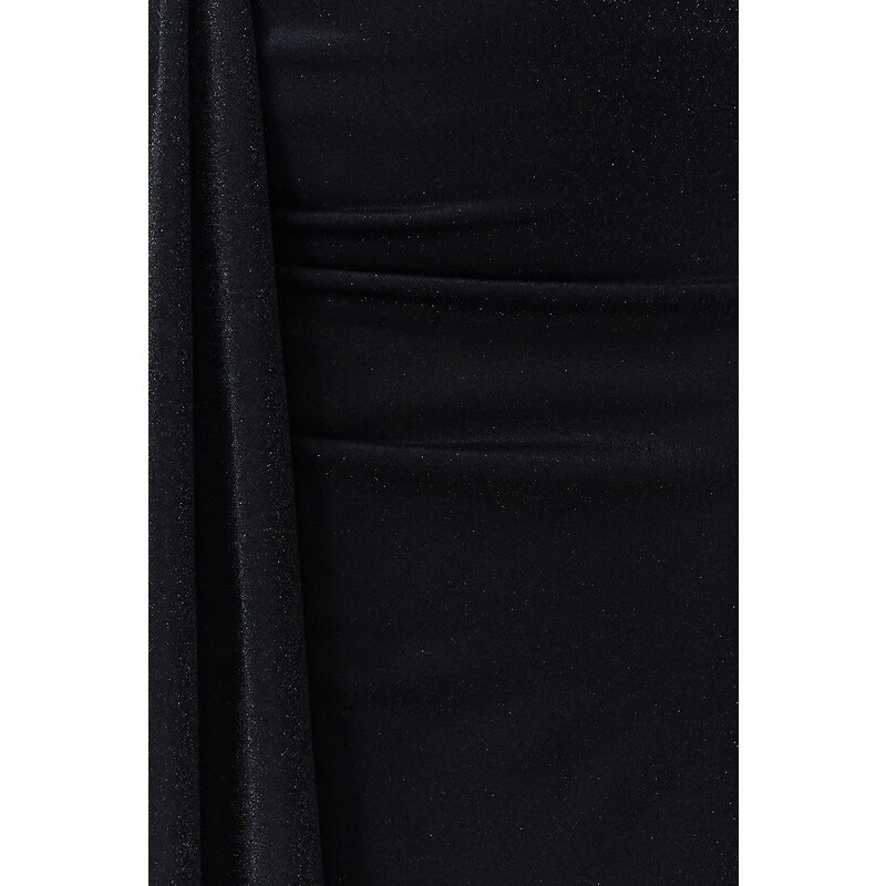 Trendyol Black Shiny Knitted Long Evening Evening Dress