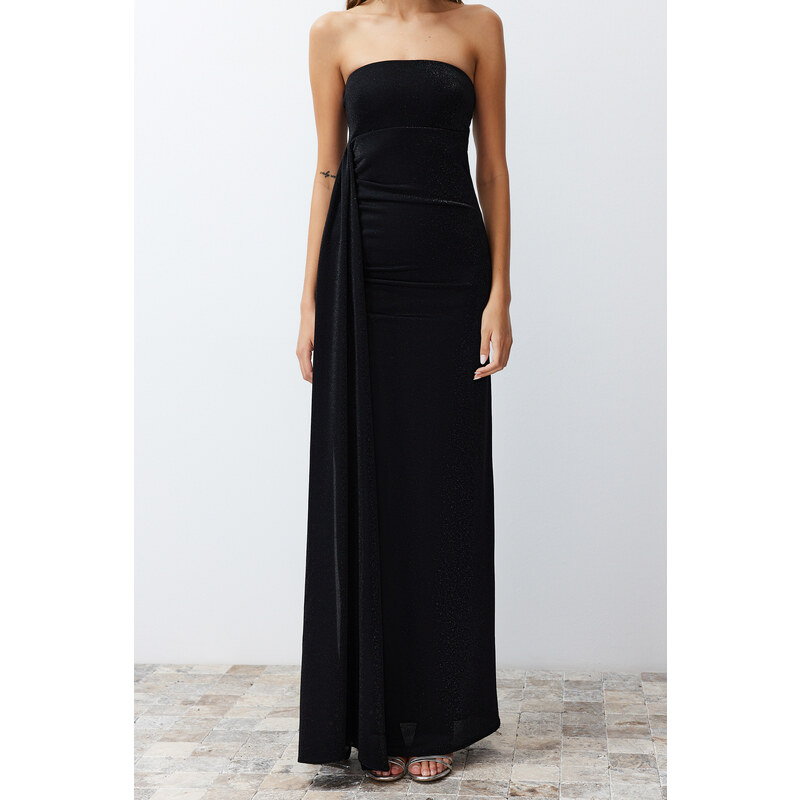 Trendyol Black Shiny Knitted Long Evening Evening Dress