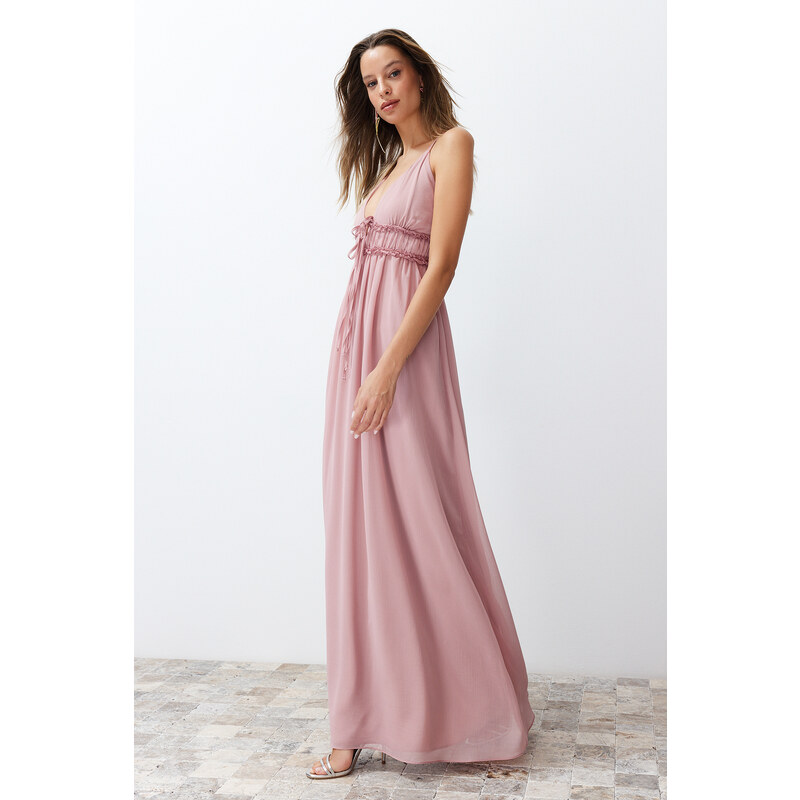 Trendyol Pale Pink Chiffon Long Woven Evening Dress