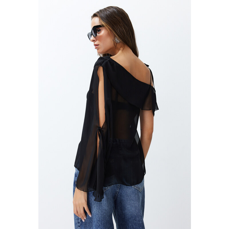 Trendyol Black Sheer Chiffon Woven Blouse