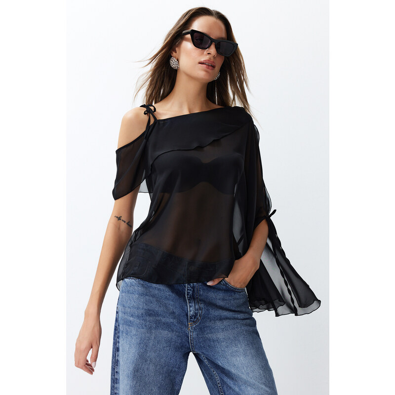 Trendyol Black Sheer Chiffon Woven Blouse