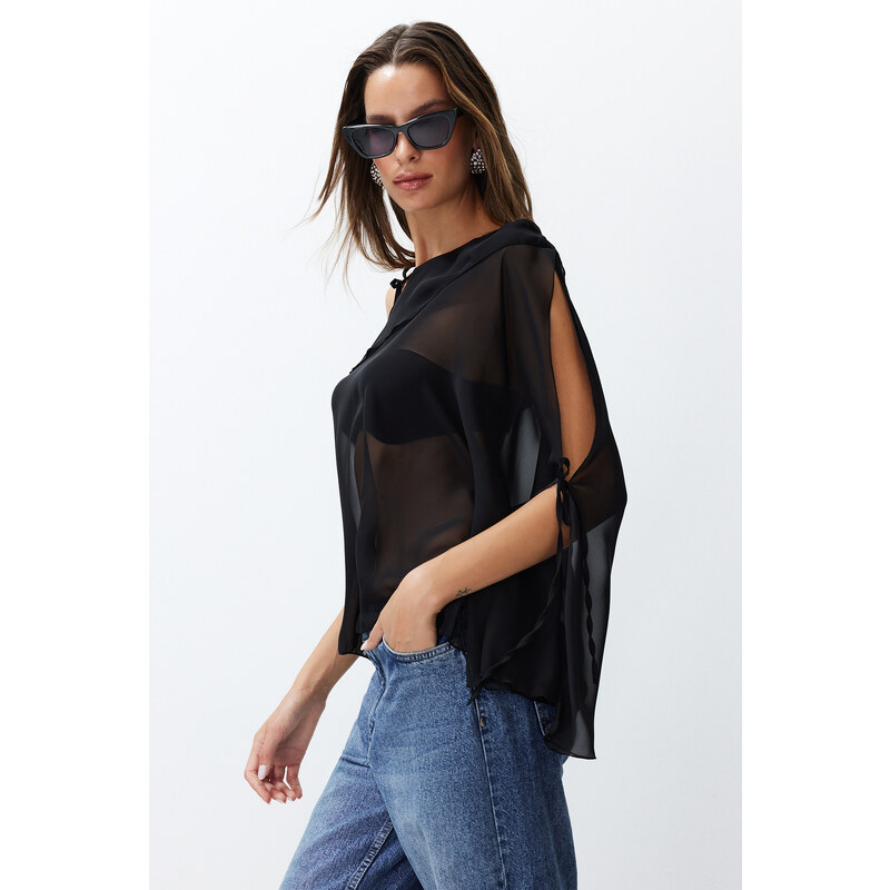 Trendyol Black Sheer Chiffon Woven Blouse