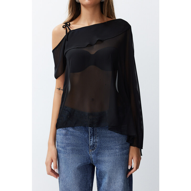 Trendyol Black Sheer Chiffon Woven Blouse