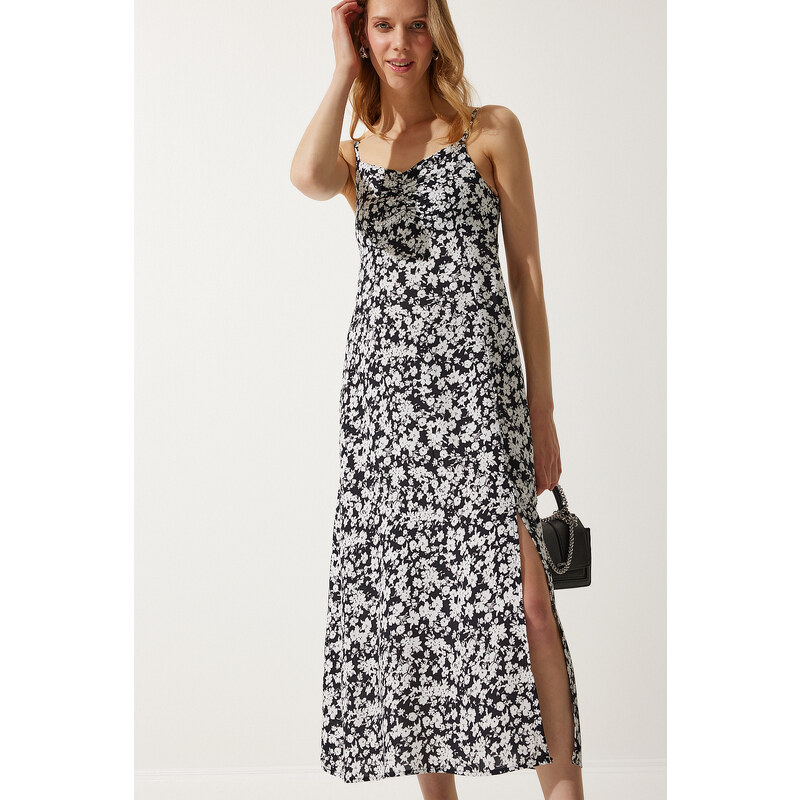 Happiness İstanbul Womens Black and White Strap Patterned Viscose 107074550