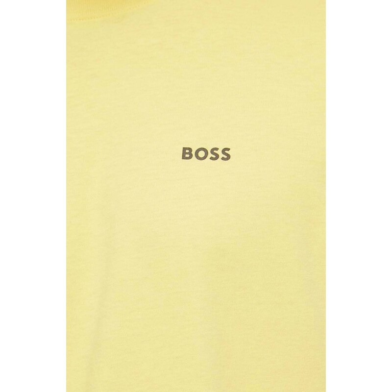 Bavlněné tričko Boss Orange žlutá barva, s potiskem