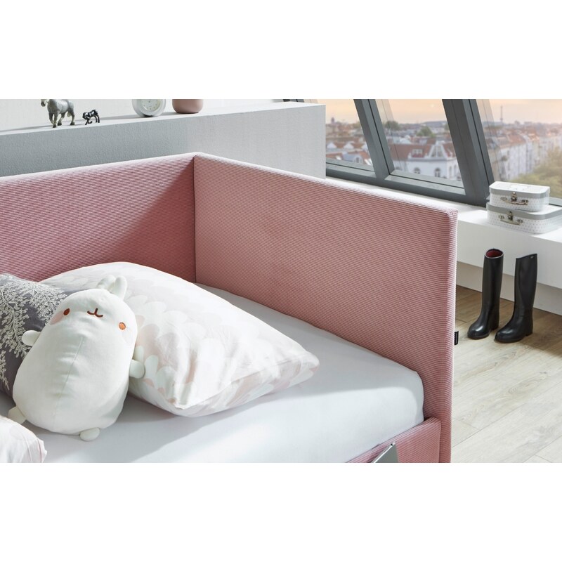 Růžová manšestrová postel Meise Möbel Cool II. 120 x 200 cm s úložným prostorem