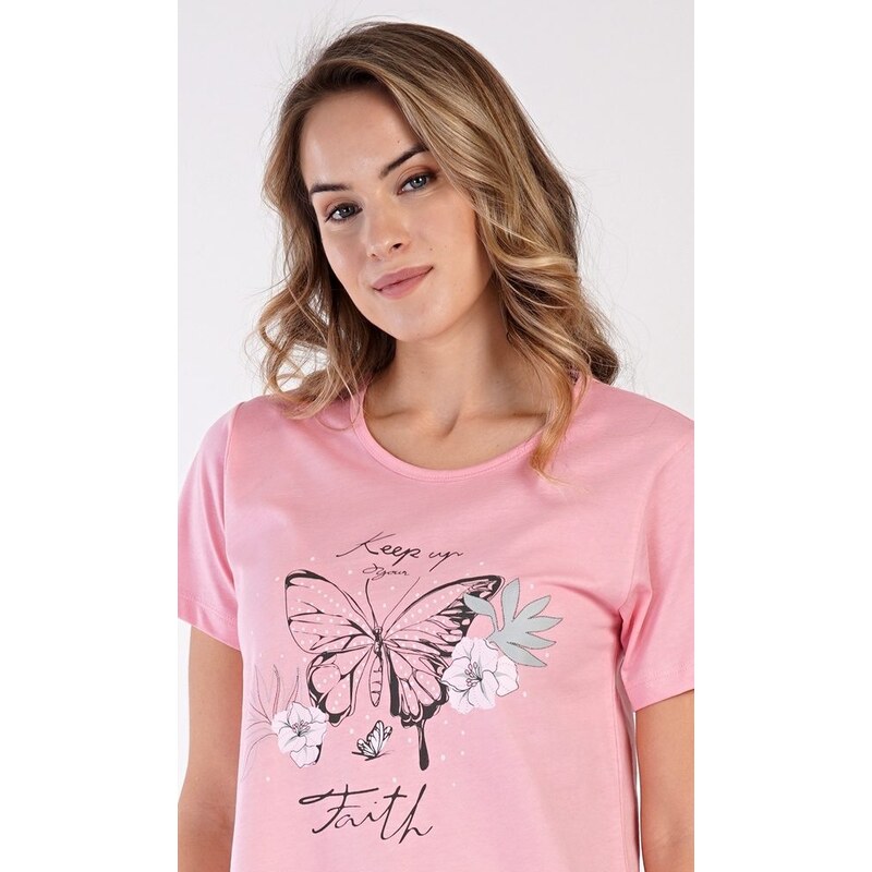 Vienetta Dámská noční košile s krátkým rukávem Butterfly - lososová