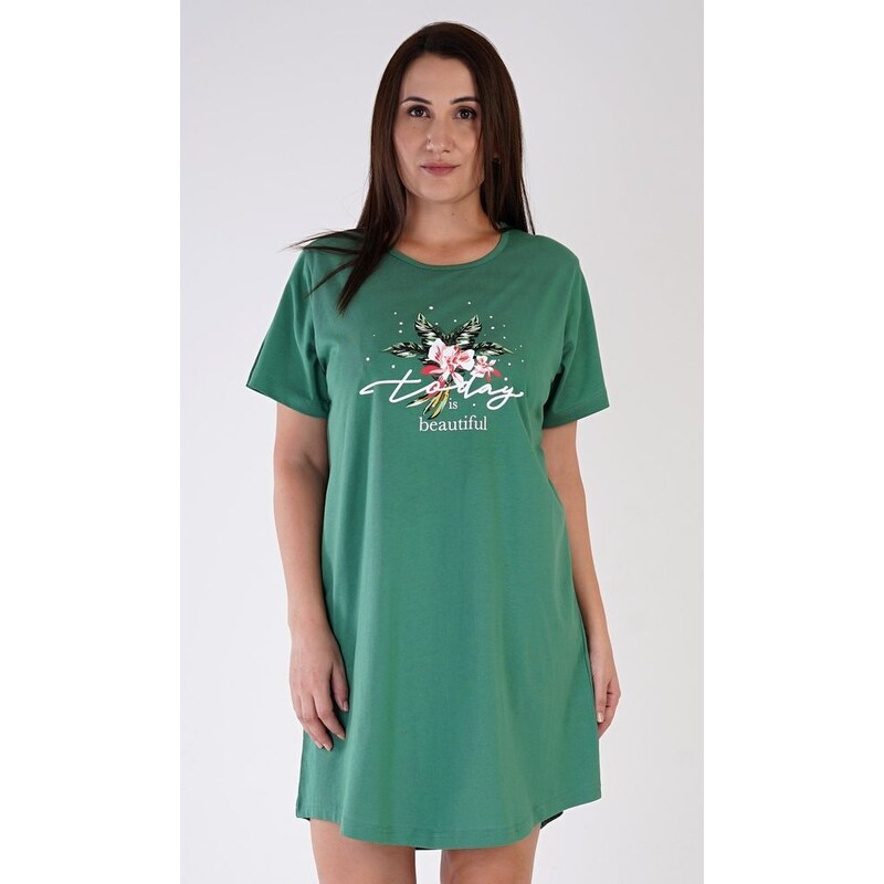 Vienetta Dámská noční košile s krátkým rukávem Today is bautiful - smaragdová