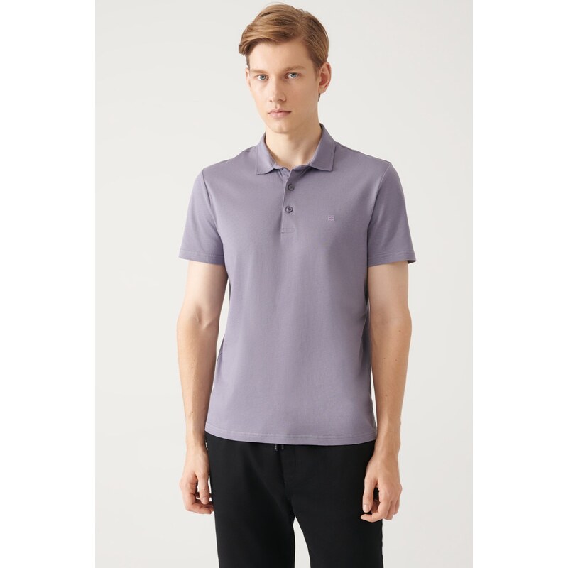 Avva Men's Lilac 100% Cotton Regular Fit 3 Button Roll-Up Polo T-shirt