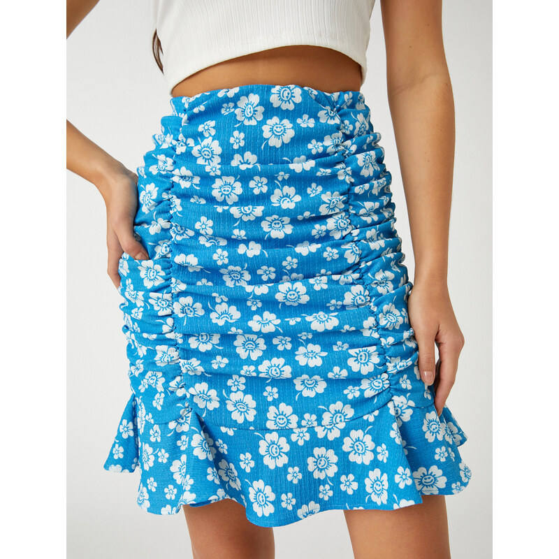 Koton Floral Mini Skirt Gathered Ruffles