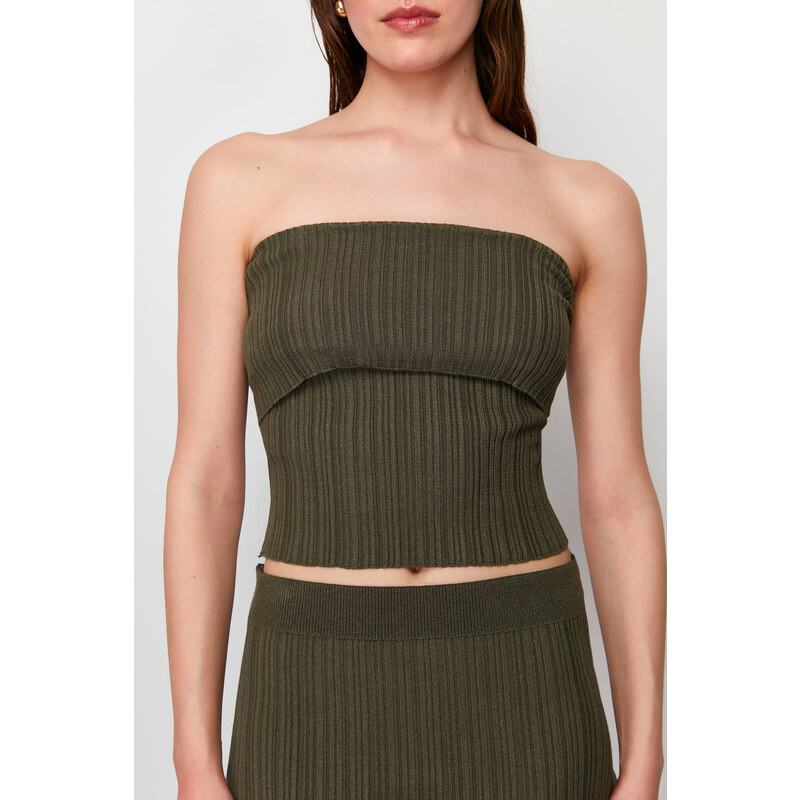 Trendyol Khaki Strapless Premium Yarn/Special Yarn Knitwear Blouse