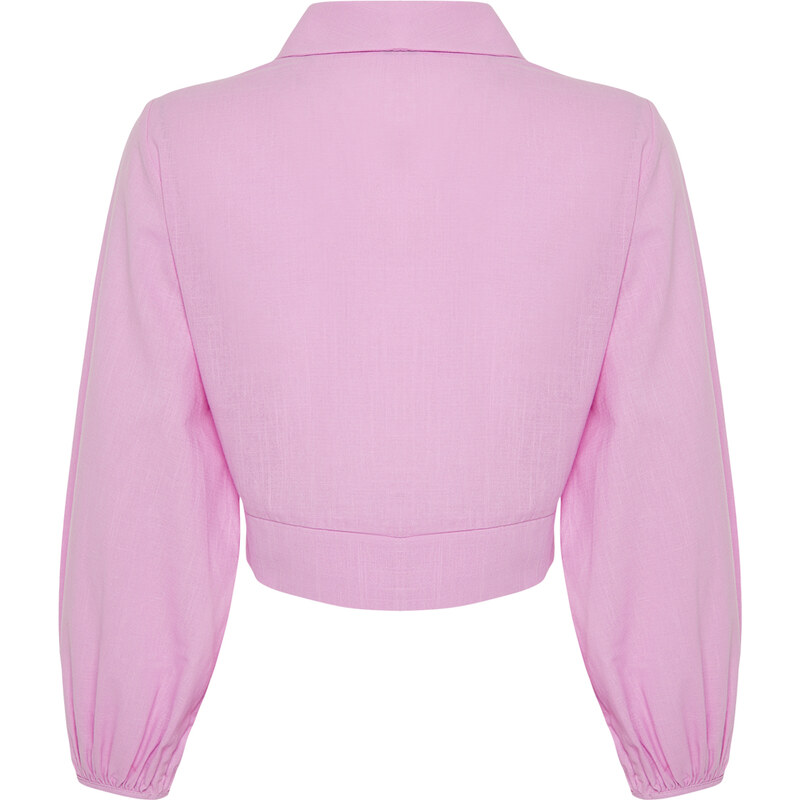 Trendyol Pink Crop Woven Tie Blouse