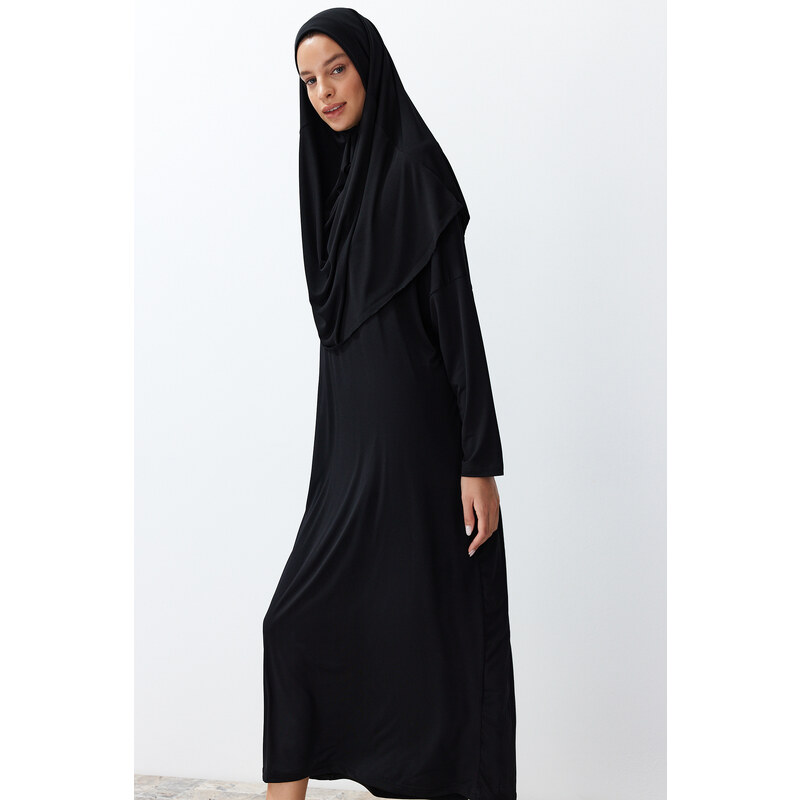 Trendyol Black Plain Scarf Detailed Knitted Prayer Dress