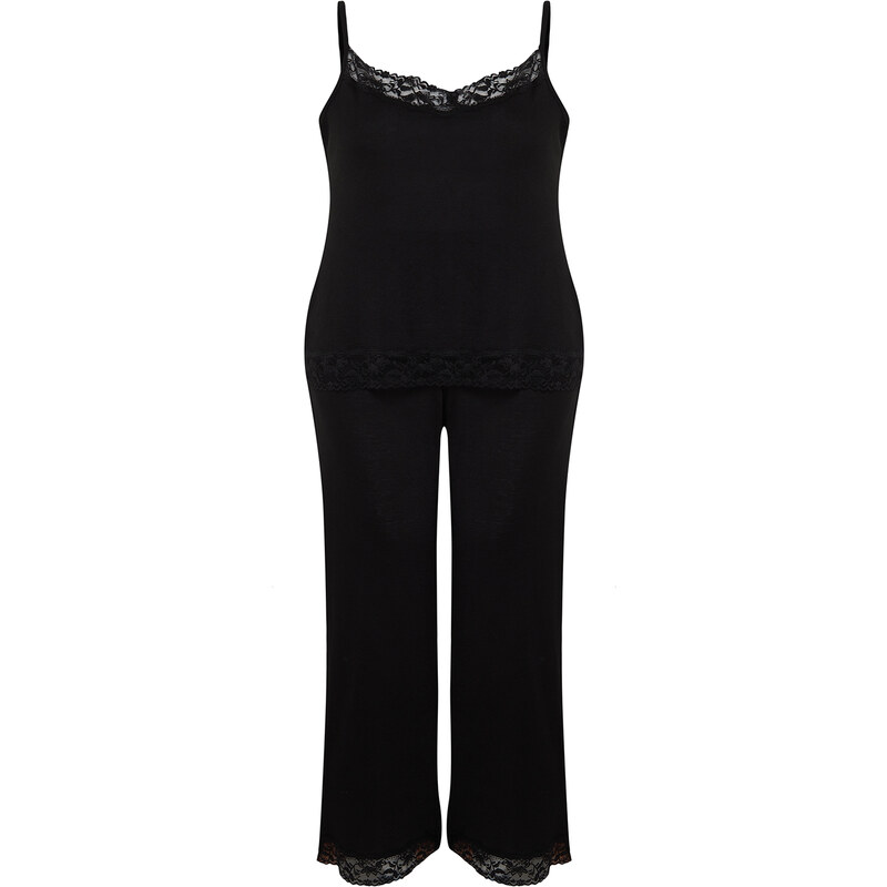 Trendyol Curve Black Lace Detailed Knitted Pajamas Set