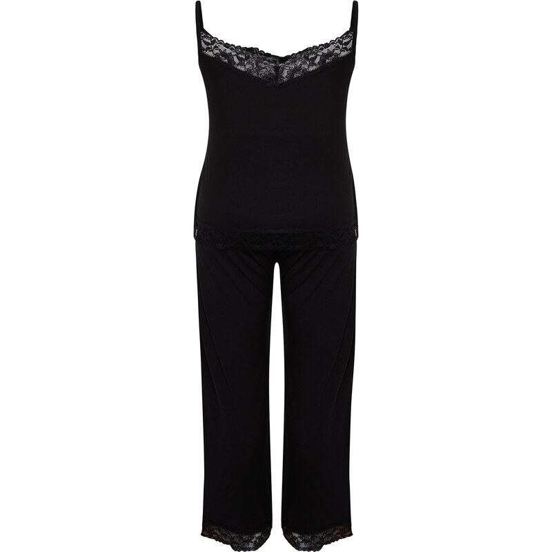 Trendyol Curve Black Lace Detailed Knitted Pajamas Set