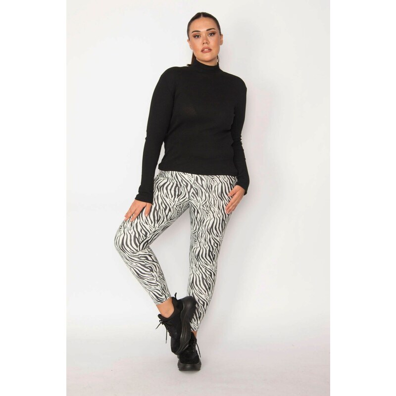 Şans Women's Plus Size Black Zebra Pattern Leggings Pants