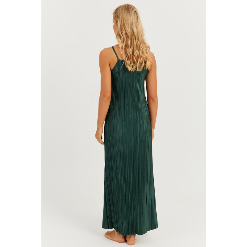 Cool & Sexy Women's Emerald Green Pleated Strappy Midi Dress