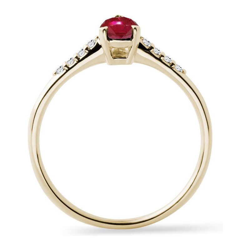 Zlatý prsten s rubínem v brusu kapka a brilianty KLENOTA K0503043