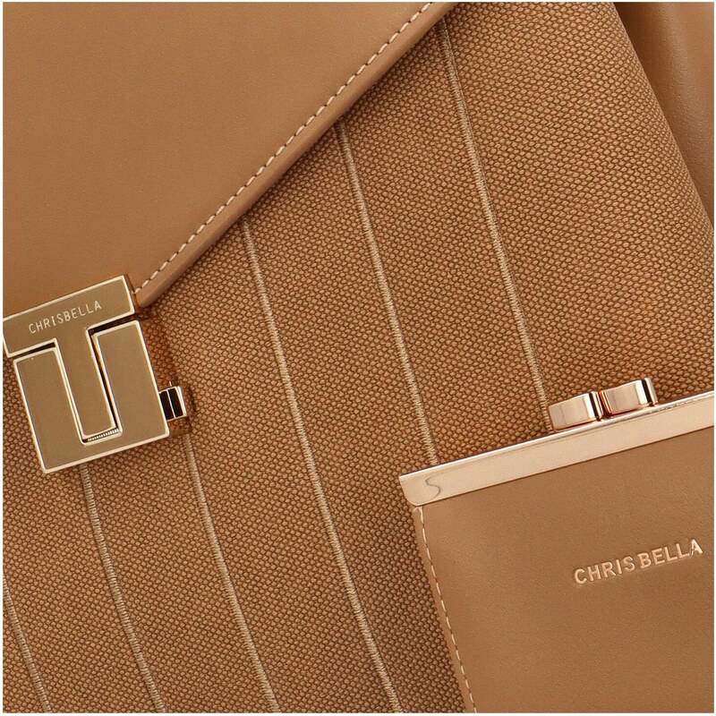 Chrisbella Elegantní sada dámské kabelky do ruky a peněženky Vittoria, camel