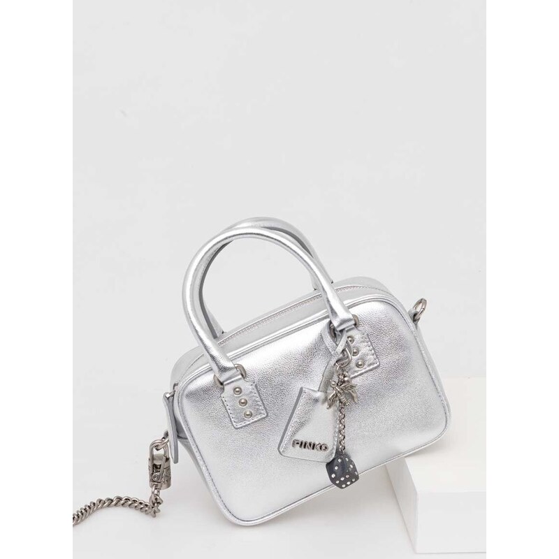 Kožená kabelka Pinko stříbrná barva, 102791.A0F8