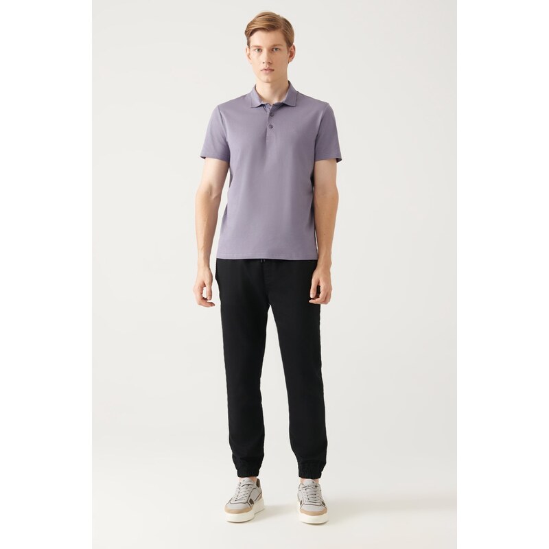 Avva Men's Lilac 100% Cotton Regular Fit 3 Button Roll-Up Polo T-shirt