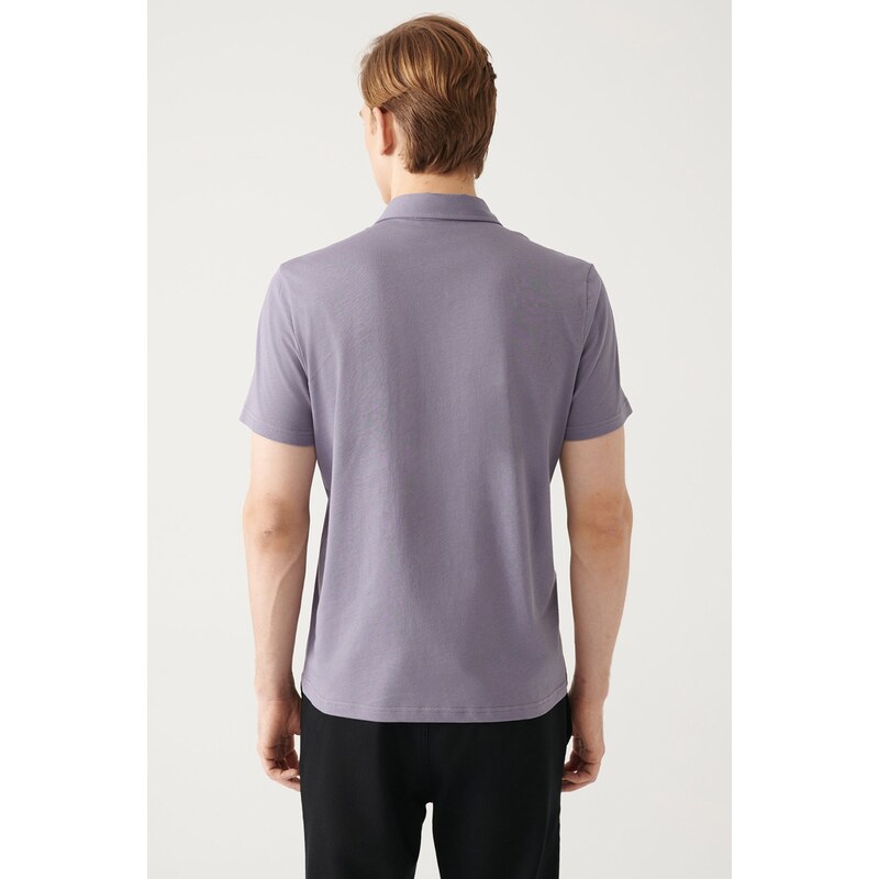 Avva Men's Lilac 100% Cotton Regular Fit 3 Button Roll-Up Polo T-shirt