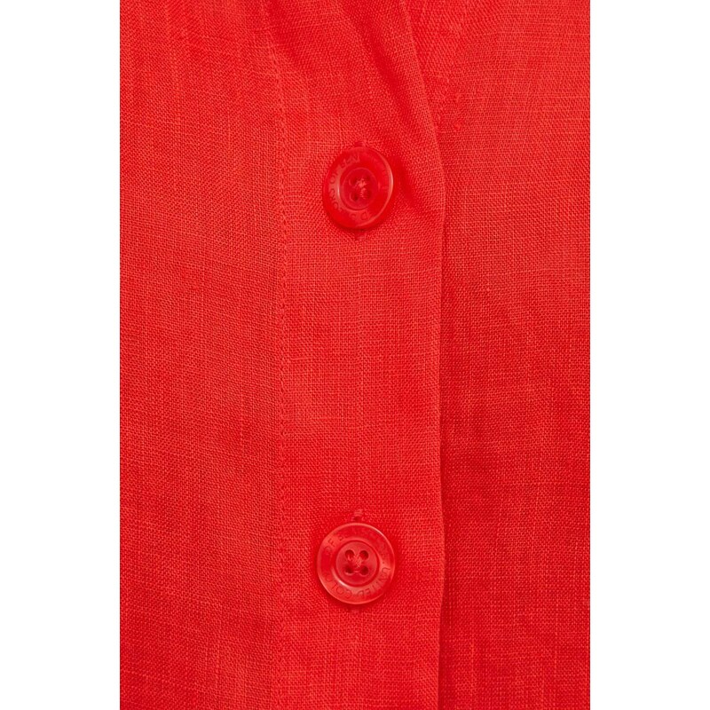 Lněná košile United Colors of Benetton červená barva, regular, s klasickým límcem