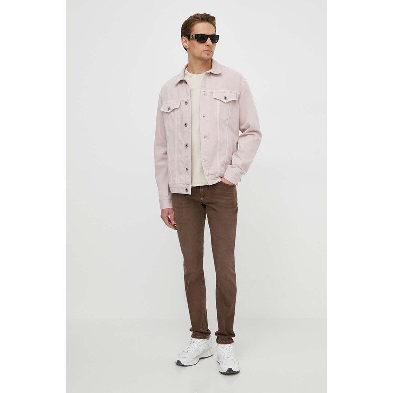 Džínová bunda Pepe Jeans pánská, růžová barva, přechodná