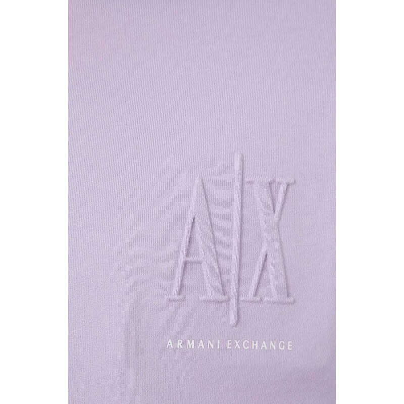 Bavlněná mikina Armani Exchange dámská, fialová barva, s kapucí, hladká, 8NYM23 YJ68Z NOS