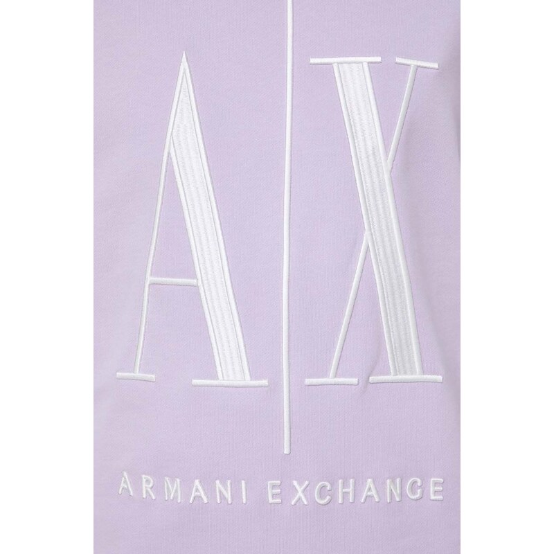 Bavlněná mikina Armani Exchange dámská, fialová barva, s kapucí, s aplikací, 8NYM52 YJ68Z