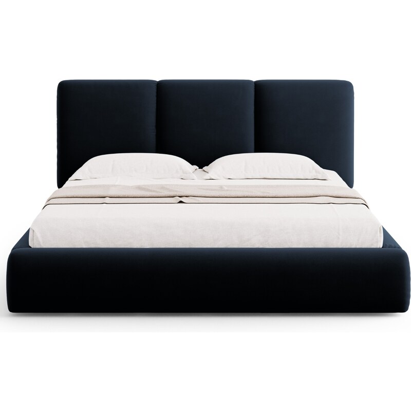 Tmavě modrá sametová dvoulůžková postel Windsor & Co Horizon 200 x 200 cm s úložným prostorem