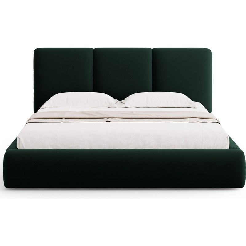 Lahvově zelená sametová dvoulůžková postel Windsor & Co Horizon 200 x 200 cm s úložným prostorem