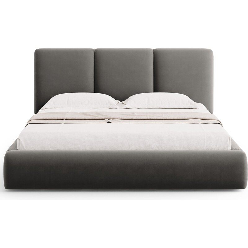 Světle šedá sametová dvoulůžková postel Windsor & Co Horizon 180 x 200 cm s úložným prostorem