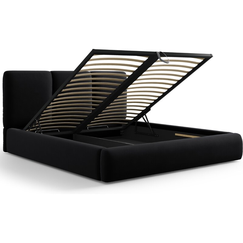 Černá sametová dvoulůžková postel Windsor & Co Horizon 200 x 200 cm s úložným prostorem
