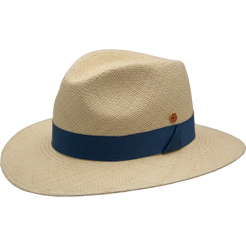 Luxusní panamský klobouk Fedora s modrou stuhou - ručně pletený, UV faktor 80 - Ekvádorská panama - Mayser Gedeon