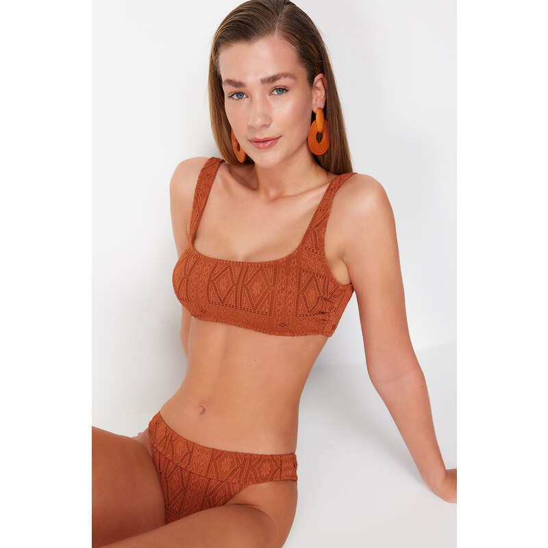 Trendyol Brown Bralette Textured Regular Bikini Set