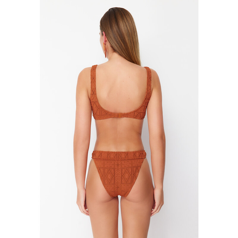 Trendyol Brown Bralette Textured Regular Bikini Set