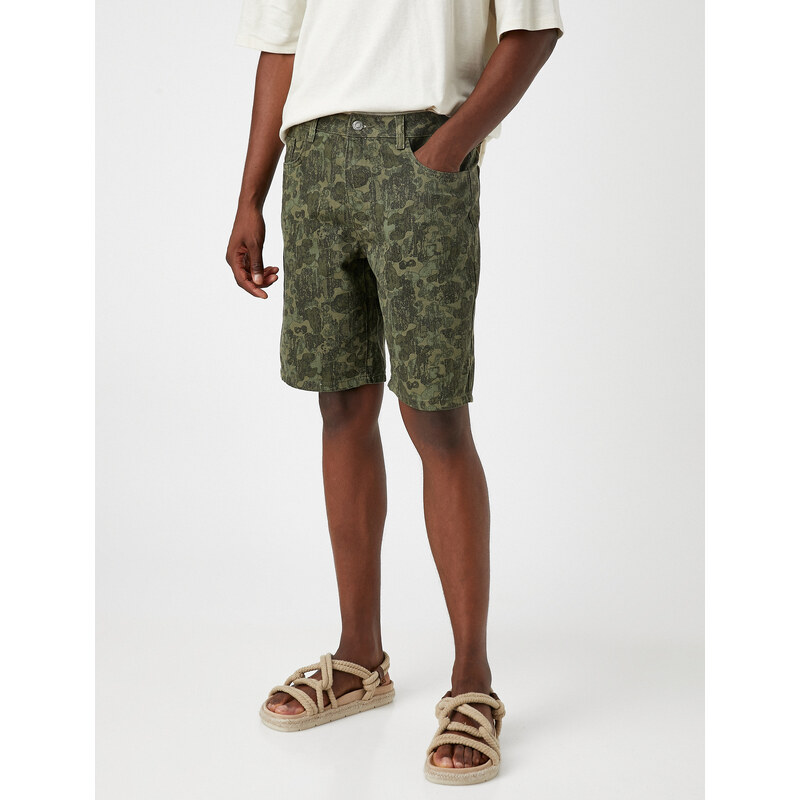 Koton Camouflage Patterned Gabardine Shorts