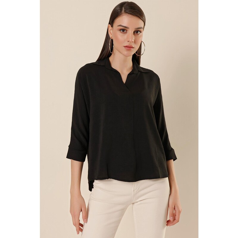 By Saygı Polo Neck Three Quarter Sleeves Split Split Blouse