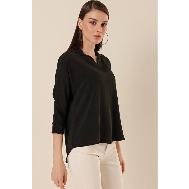 By Saygı Polo Neck Three Quarter Sleeves Split Split Blouse