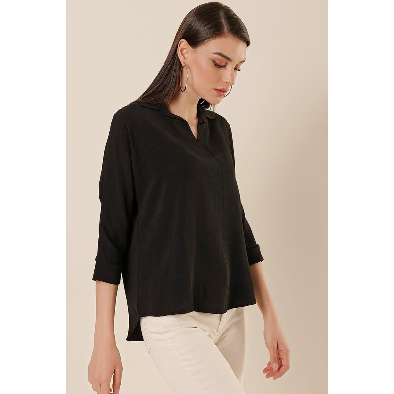 By Saygı Polo Neck Three Quarter Sleeves Split Split Blouse