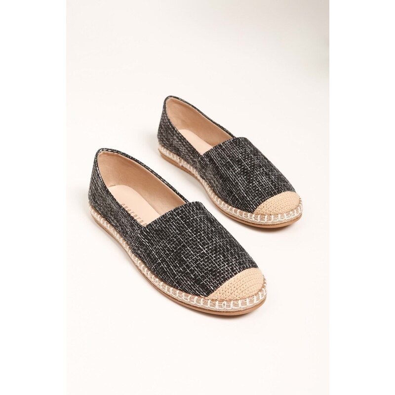 Shoeberry Women's Yurry Black Linen Espadrilles