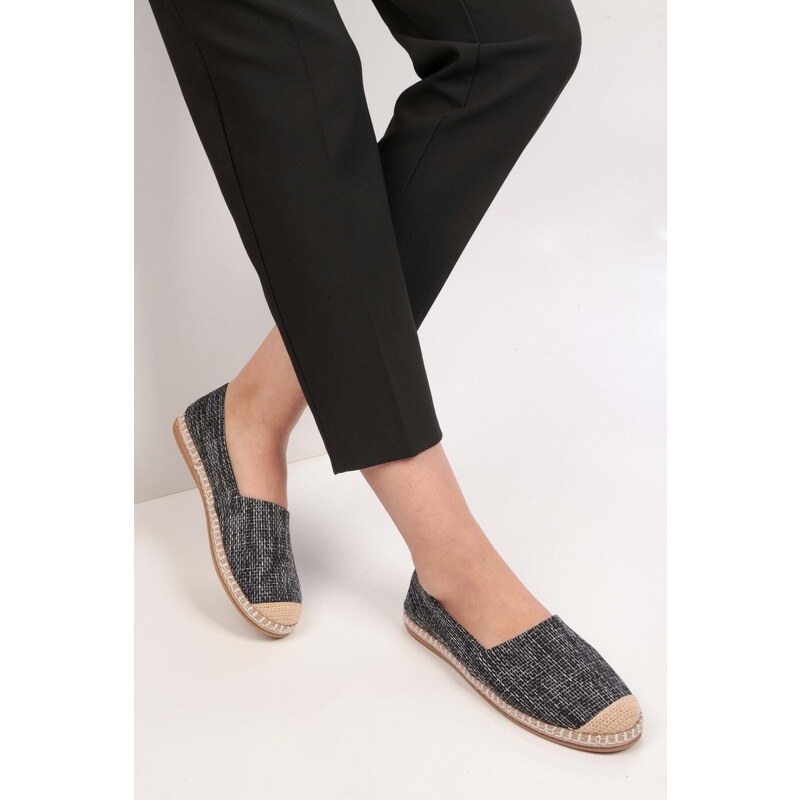 Shoeberry Women's Yurry Black Linen Espadrilles