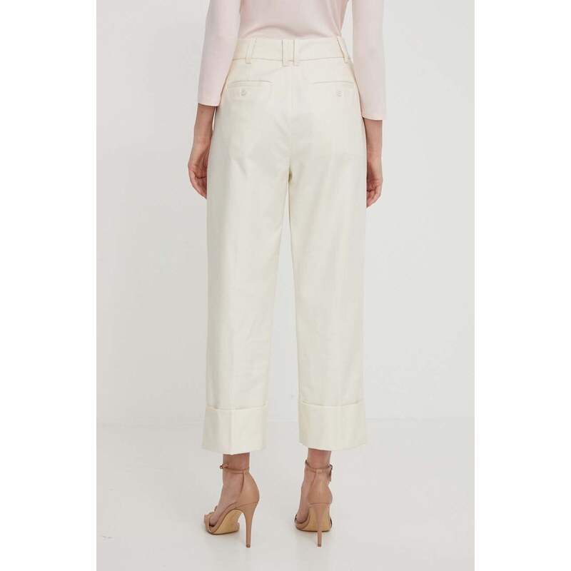 Kalhoty Lauren Ralph Lauren dámské, béžová barva, jednoduché, high waist