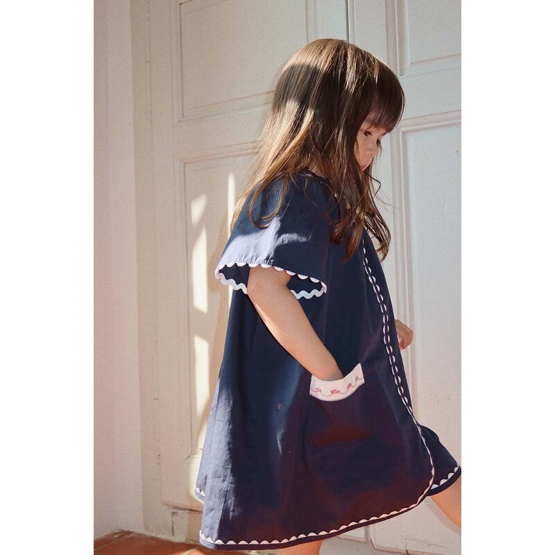Dětské bavlněné šaty Konges Sløjd tmavomodrá barva, mini