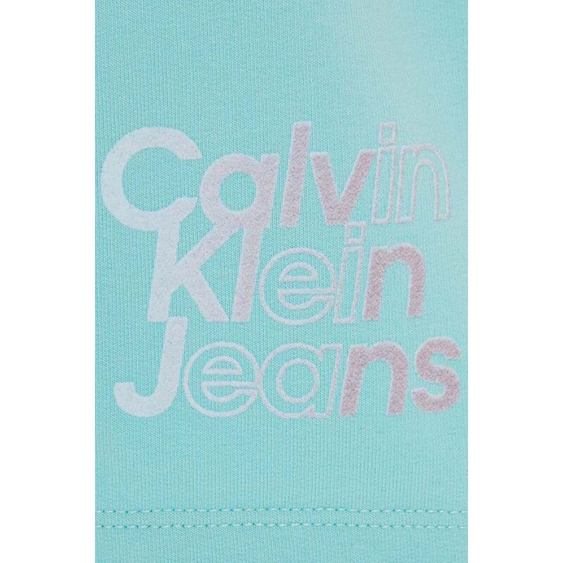 Dětské kraťasy Calvin Klein Jeans tyrkysová barva, hladké