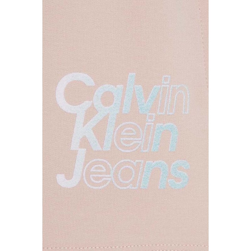 Dětské kraťasy Calvin Klein Jeans růžová barva, hladké