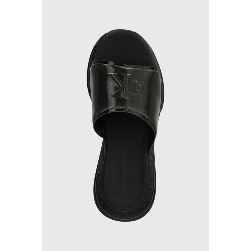 Pantofle Calvin Klein Jeans CHUNKY COMF SLIDE MG MR MET dámské, černá barva, na platformě, YW0YW01512